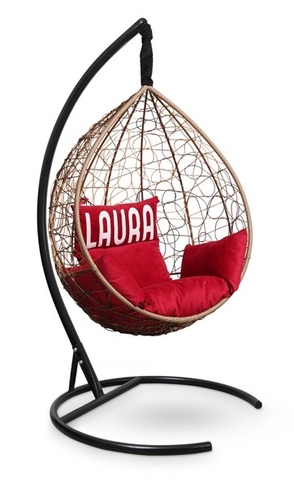 Подвесное кресло SEVILLA VELOUR горячий шоколад, красная подушка (Laura Outdoor)