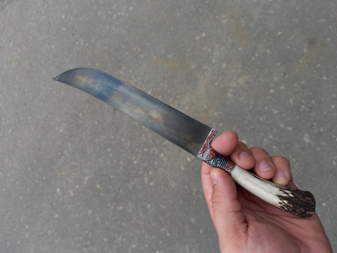 Нож грибника Wood Jewel, березовая рукоятка с вставками из рога оленя, WJ-92