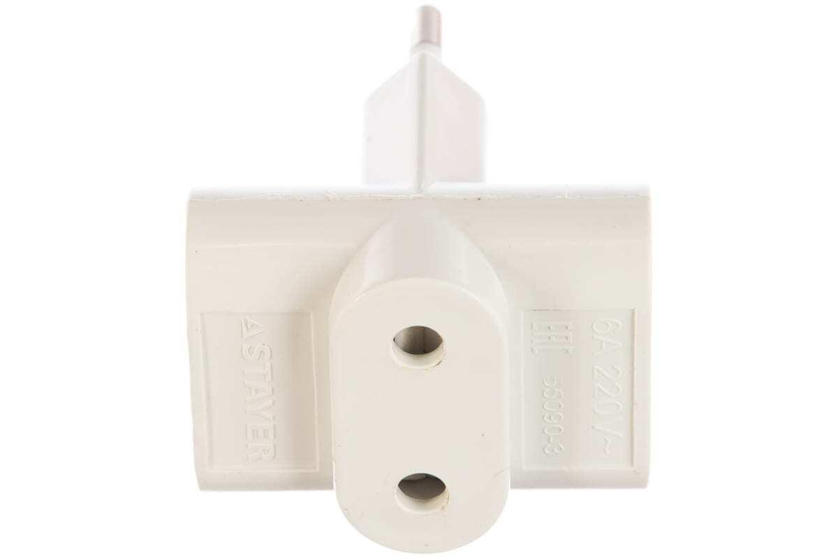 Электрический разветвитель STAYER MAXElectro, 3 гнезда, 6А/220В 55090-3 ...