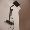 SC6100MB Душевая стойка SANCOS VOS с термостатом, изливом, полкой, верхним душем, черн матовый