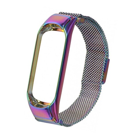 Металлический ремешок Milanese loop для Xiaomi Mi Band 3, 4 (Радуга)