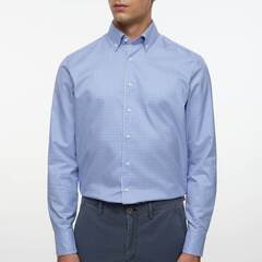 Сорочка мужская 1863 by Eterna Slim Fit 2416-FS14-13 в голубую клеточку