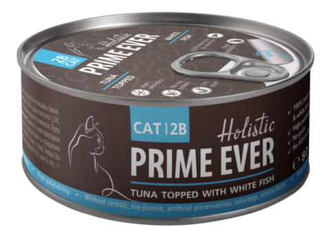 Prime Ever 2B Тунец с белой рыбой в желе влажный корм для кошек жестяная банка 0,08 кг