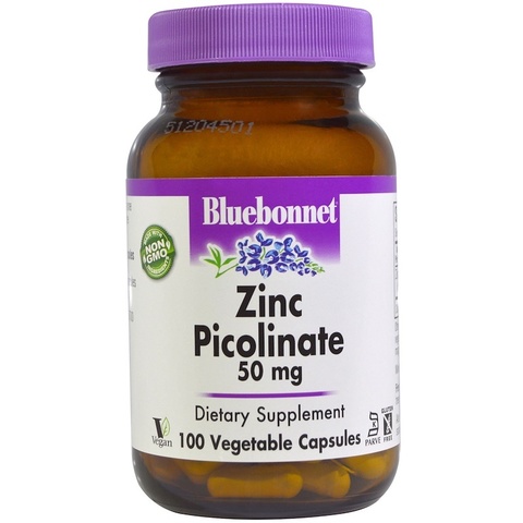 Bluebonnet Nutrition, пиколинат цинка, 50 мг, 100 растительных капсул