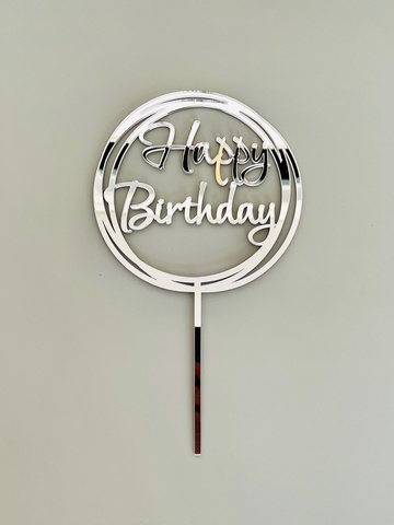 Топпер Happy Birthday4 пл.зеркальный серебро