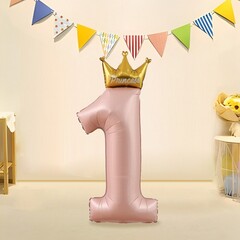 Шар воздушный цифра 1 с короной розовая. Гелий