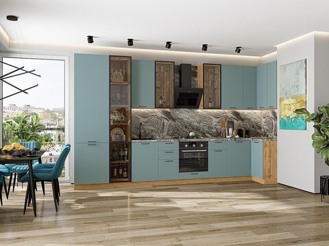 Угловая модульная кухня Флэт-05 Grey-green In 2S - Дуб Вотан 2340*4000/1000*600