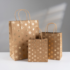 Пакет подарочный M вертикальный, Крафт 120гр, Новогодний, Дизайн №4, Металлик, 24*31*12 см (Д*В*Ш), 1 шт.