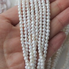 Жемчуг натуральный речной, круглый, 3-4 мм, 1 нить, Ж003