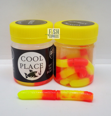 Форелевая силиконовая приманка COOL PLACE BUK FLOATING STRETCH цвет  БЕЛО-ЖЕЛТО-КРАСНЫЙ ( плавающая/ тянущаяся ) 65 мм/ 7 шт в банке.