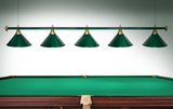 Лампа STARTBILLIARDS 5 пл. (плафоны зеленые,штанга зеленая,фурнитура золото) фото №1