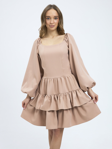 Платье праздничное ярусное с воланами для девочки бежевое