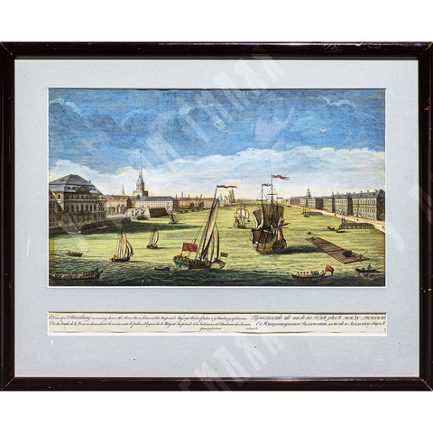 Проспект по низу по Неве реке. Петербург. Гравюра резцовая с подрисовкой. XVIII в.