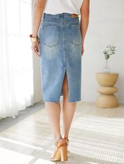 Юбка с ассиметричной застежкой из эластичного денима  D56.119 (121157)