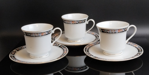 Чайные пары набор из 3 штук (6 предметов), фарфор, деколь, золочение, винтаж Китай 1980-1990 гг