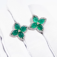 728798 - Серьги клевер из золота 585 пробы с изумрудными агатами