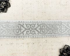 Тесьма жаккард, ш. 4 см, белый с серебром