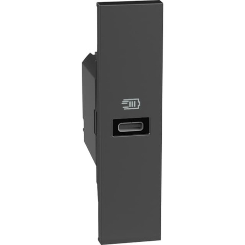 Розетка зарядное устройство USB тип - C 20 Вт/3000мА 1 модуль. Цвет Чёрный. Bticino серия Living Now. K4192C+KG11C