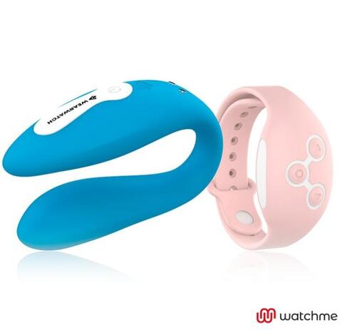 Голубой вибратор для пар с нежно-розовым пультом-часами Weatwatch Dual Pleasure Vibe - DreamLove D-227565