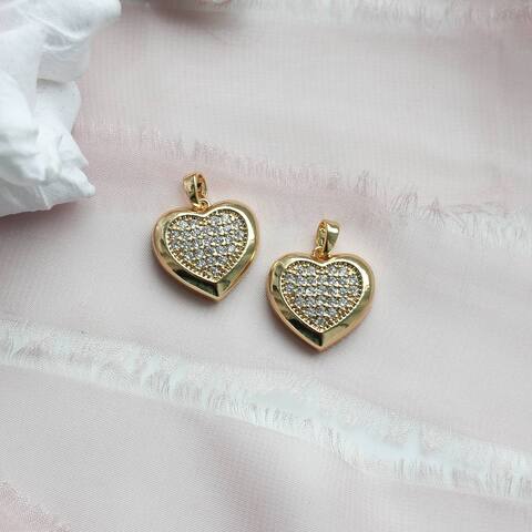 Подвеска Сердце с фианитами, 17*17 мм, позолота. П043