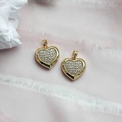 Подвеска Сердце с фианитами, 17*17 мм, позолота. П043