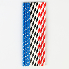 Трубочки бумажные черно сине красные 20см 12 шт.