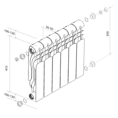 Радиатор биметалл Royal Thermo Revolution Bimetall 350 – 8 секц.