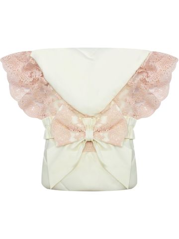 Зимний конверт-одеяло на выписку "Неаполь" (молочный с розовым кружевом) без пледа