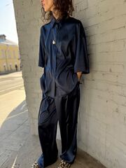 Рубашка с коротким рукавом шелк, синий