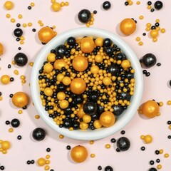 Воздушный рис в цветной кондитерской глазури, черный/золото микс, 50 г