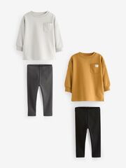 Лонгслив и легинсы в комплекте для мальчика Next B54-393, 2 шт., Серый, Горчичный