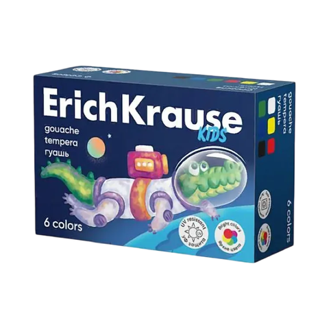 Гуашь ErichKrause Kids Space Animals с УФ защитой яркости 6 цветов по 20 мл Арт. 61408