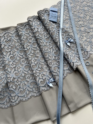 Кружево эластичное серо-голубое 22 см, Китай