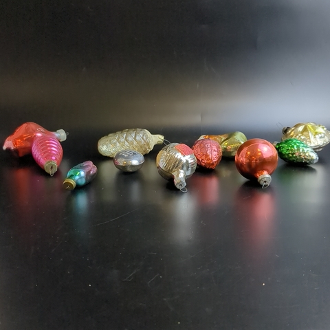 Ёлочные игрушки набор из 11 разных штук, ракушка, медальон, шишки и др, стекло, подвесные, винтаж времён СССР 1960-1980 гг