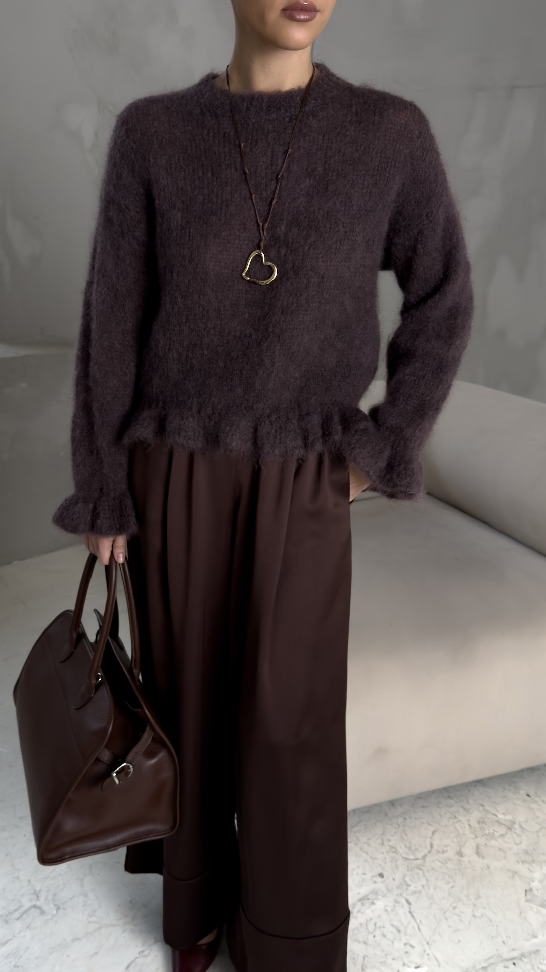 Свитер с оборочками из пряжи с kid мохером