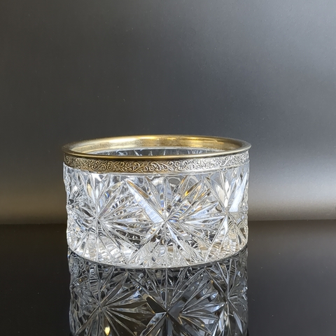 Хрустальная ваза конфетница с мельхиоровым ободком - СССР