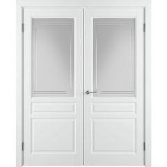 Двустворчатая распашная дверь Бриз белая эмаль со стеклом