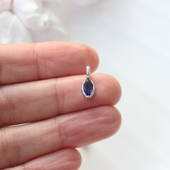 Подвеска Маркиз с синим фианитом, 14*5 мм, родий, П404