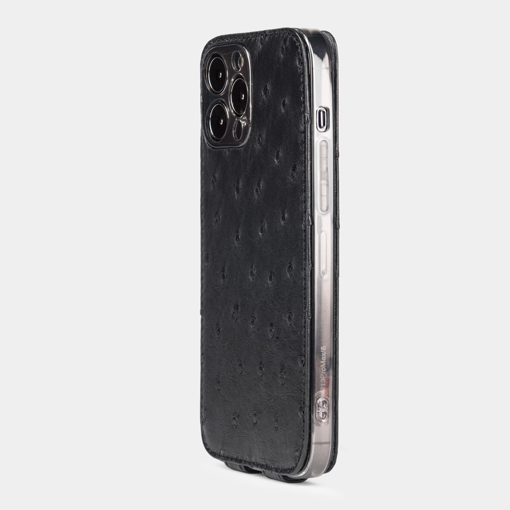 Чехол для iPhone 13 Pro Max из кожи страуса, черного цвета