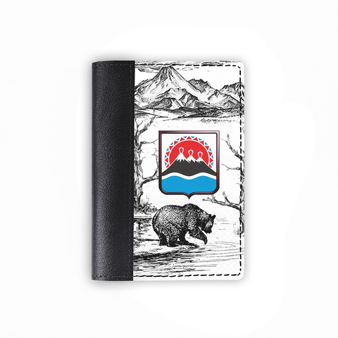 Обложка на паспорт комбинированная "Камчатка", черная