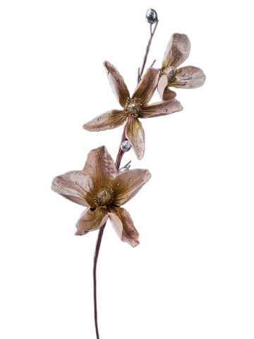 Веточка с цветком магнолии 64см ChristmasDeLuxe платина