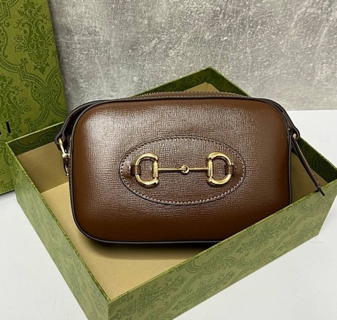 Маленькая женская сумка на плечо Gucci Horsebit 1955 коричневый