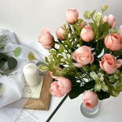 Розы искусственные Нежные, Персиковые, 5 веток, 33 см, набор 2 букета.