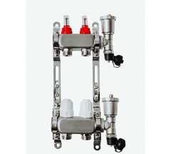 Коллекторная группа Grosseto с расходомерами 1"x¾" 2 выхода, нержавеющая сталь 10 бар универсальный кронштейн, автоматический воздухоотводчик