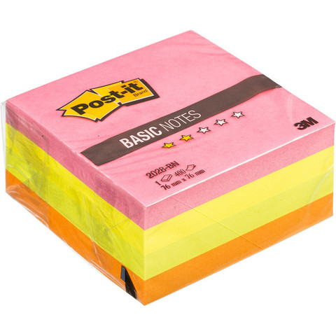 Стикеры Post-it Basic 76х76 мм неоновые 4 цвета (1 блок, 400 листов)