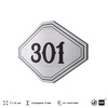 Номерок на дверь квартиры 301, для кабинета, офиса, шильдик 9 х 7 см, брашированная сталь, Айдентика Технолоджи