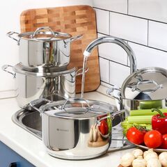 Кастрюля нерж, 2.8 л, с крыш, Daniks, Профессионал, SD-A92-18, индукц