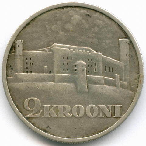 2 кроны 1930 год. Эстония. Замок Тоомпеа. Серебро, диаметр 30 мм. VF-XF