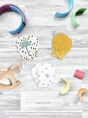 Рукавички-антицарапки Mjölk Зонтики/Mustard/Звёзды, сет из 3х пар