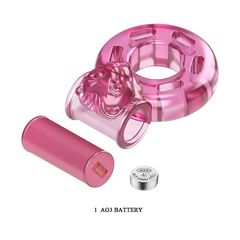 Розовое эрекционное виброкольцо Pink Bear - 